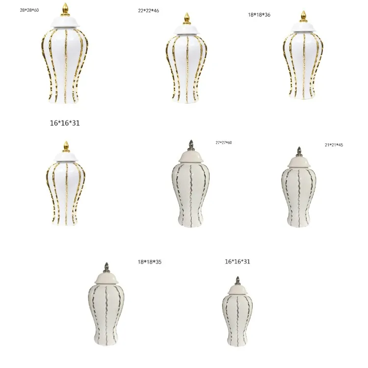 European Gold Ginger Jar Home Decor Tabletop Porcelain Jar Luxury Ceramic Flower Vase