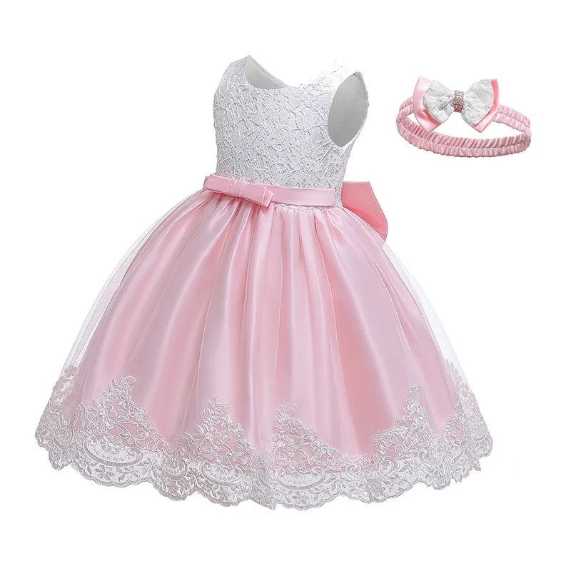 Wholesale Latest Summer Birthday Baby Solid Color Sleeveless Pageant Simple Tutu Cute One-Piece Girls Dresses