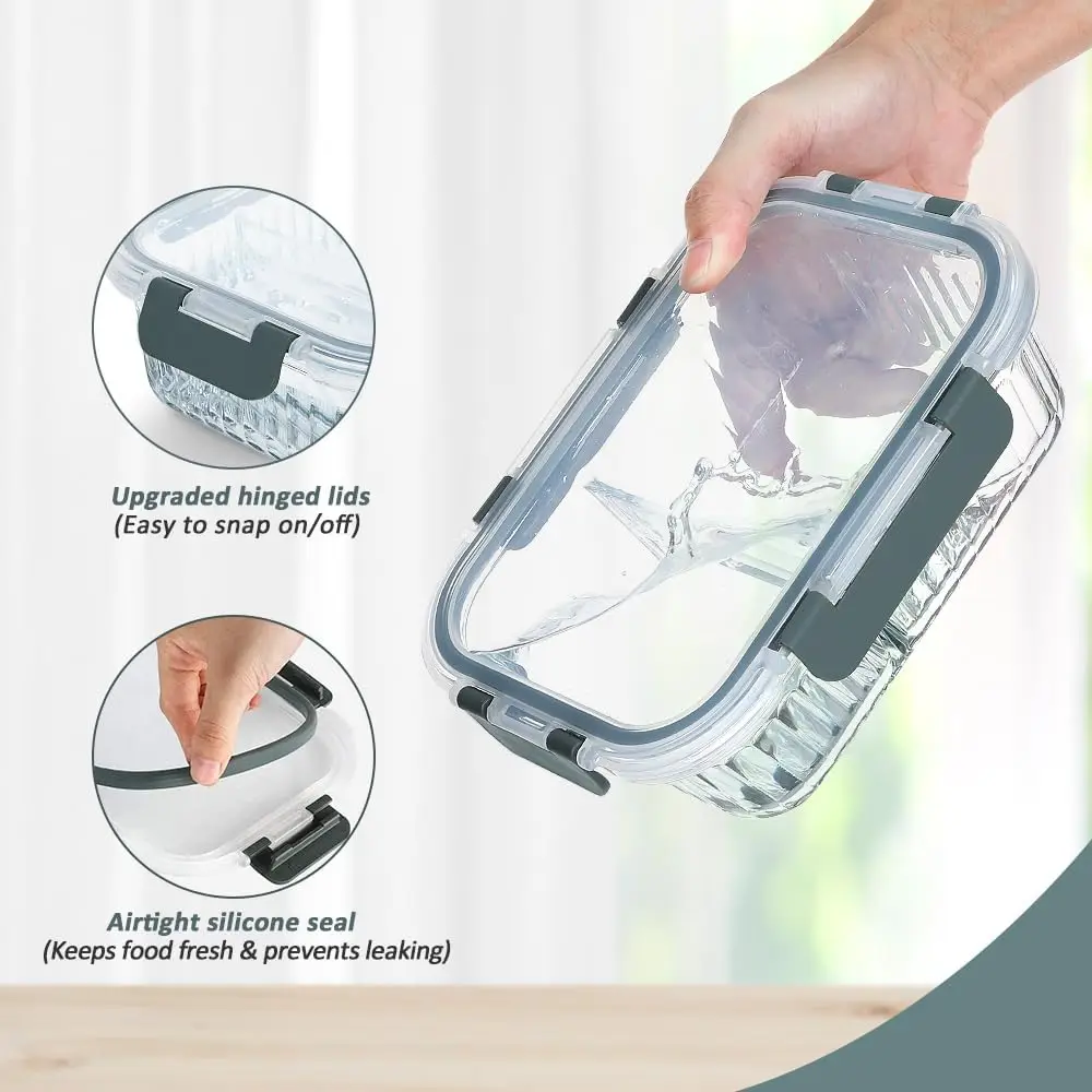Glass Meal Prep Containers 2 Compartments, 5 Packs 36 oz, Airtight Glass Lunch Bento Box Glass Food Storage Containers