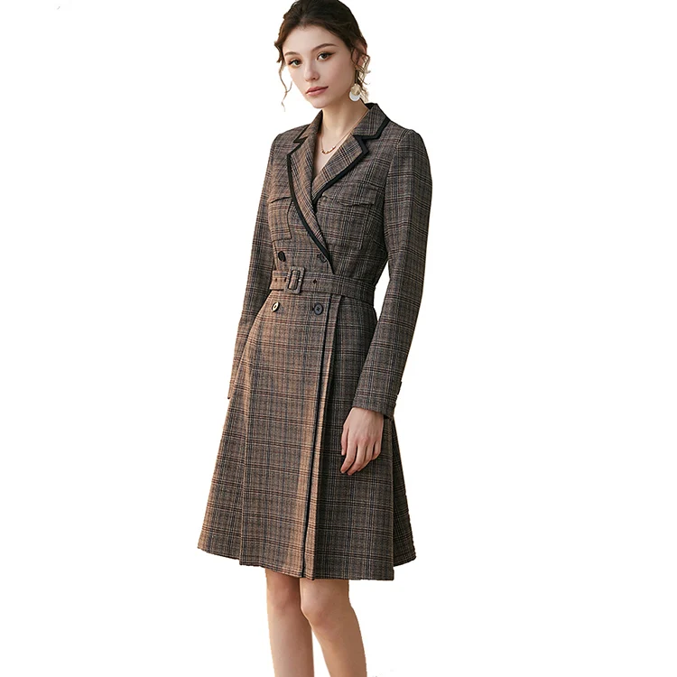 
Intellectual OL Female Autumn Temperament Plaid Slim Professional Mid Knee Length Skirt Dress 