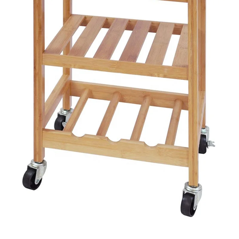 
OEM 3-tier kitchen utility cart bamboo island cart with wheels 