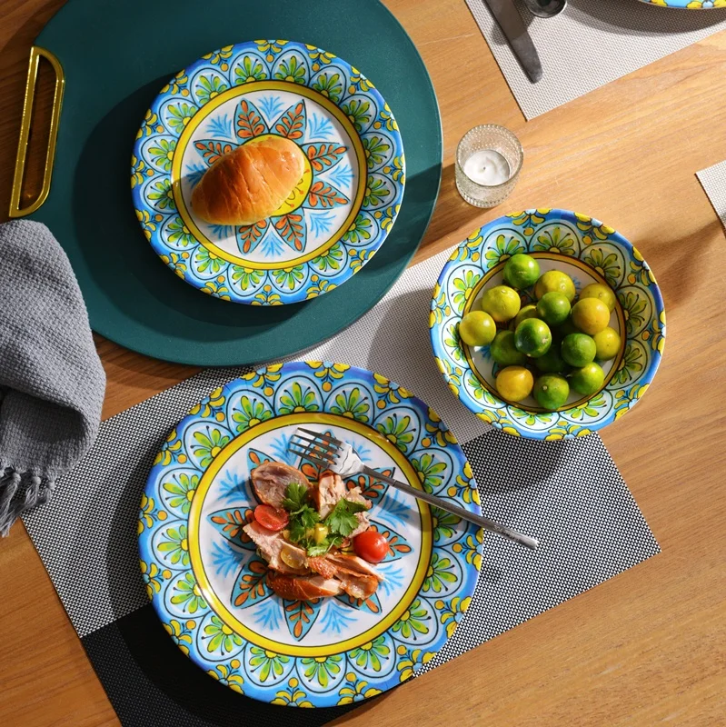 12 Pieces retro sunflower design for dining room melamine bowl melamine plate sets melamine dinnerware