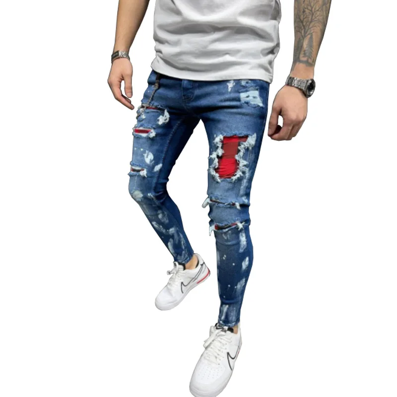 Wholesale China Factory Made High Quality Skinny Stretch Jeans Popular Ripped Denim Jeans Pants for Men