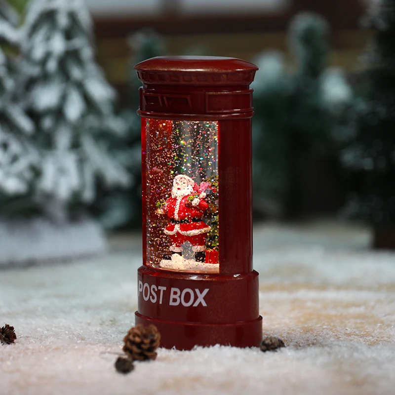 
Popular battery operated Red Post Box Santa snow globe music box Led light Water Globe Christmas lantern 