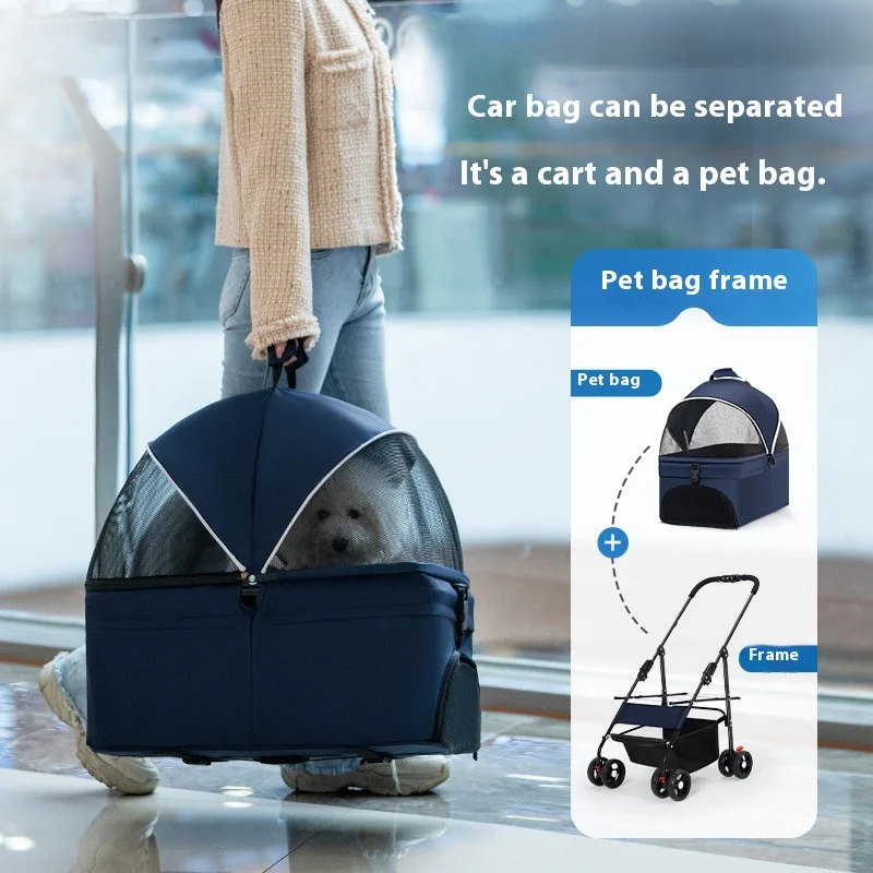 Luxury Cat Dog Stroller Travel Carriers 4 Wheels Portable Folding Pet Stroller Pet Dog Trolley