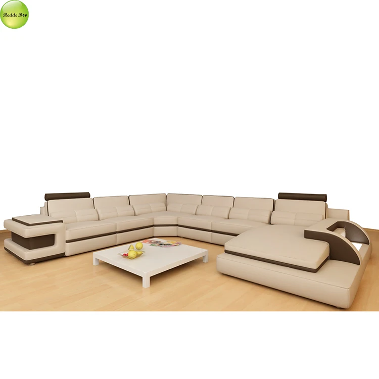 Professional custom two-color sofa cover design large size sliding Angle leather sofa for villa