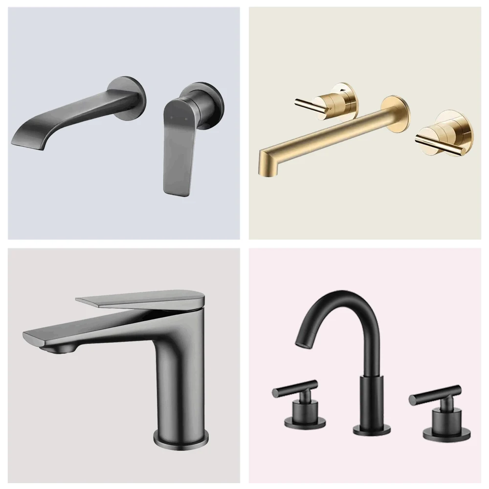 Solid Brass Deck Mounted Water Faucet with Double Handles Hot and Cold Basin Mixer Tap for Bathroom Hand Wash Tap