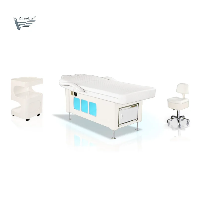 Luxury LED Electric Massage Facial Bed Adjustable Beauty Salon 2 Motors Vibration Music Heated Massage Bed