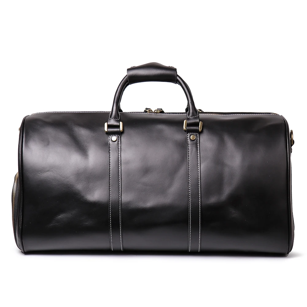Vintage 24inch quality vegan leather black leather duffel bags large for travel