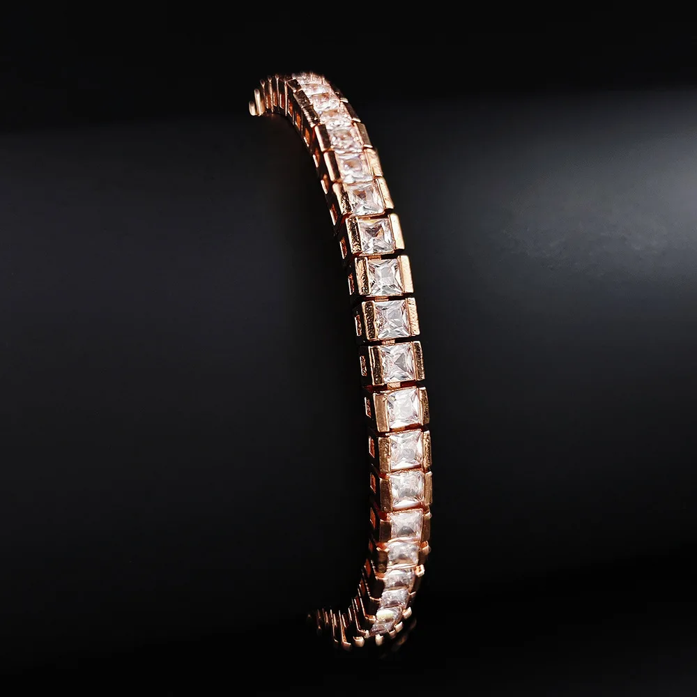 Iced Out Crystal Tennis Zircon Bracelets for Women Men Trendy Unisex Accessories Squares CZ Chain on Hand Jewelry