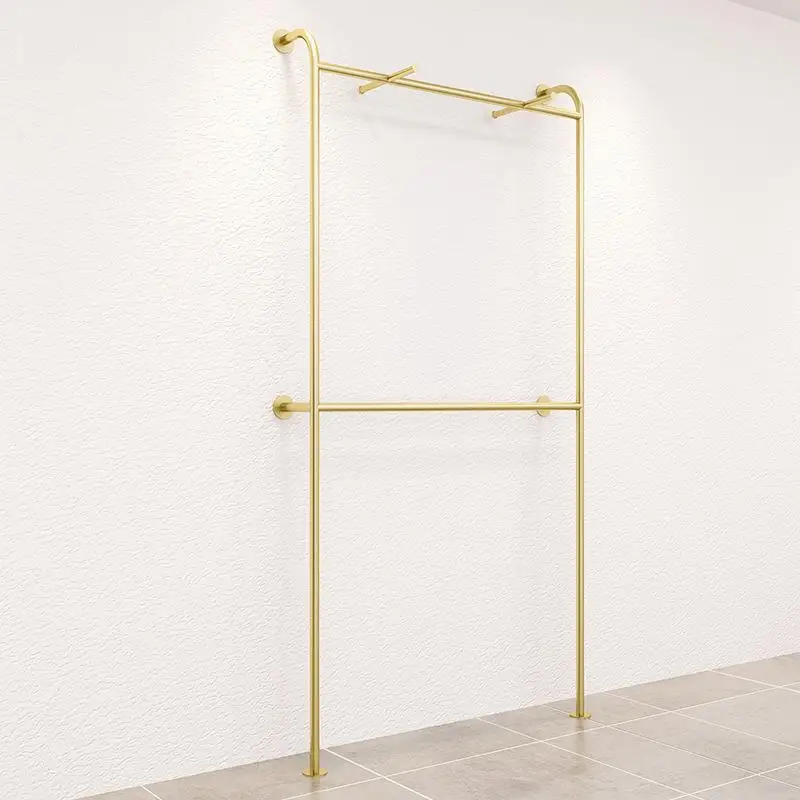 Wholesale Double Hanging Rods Clothing Rack Retail Display Wall Mounted Storage Clothes Display Hanging Shelf