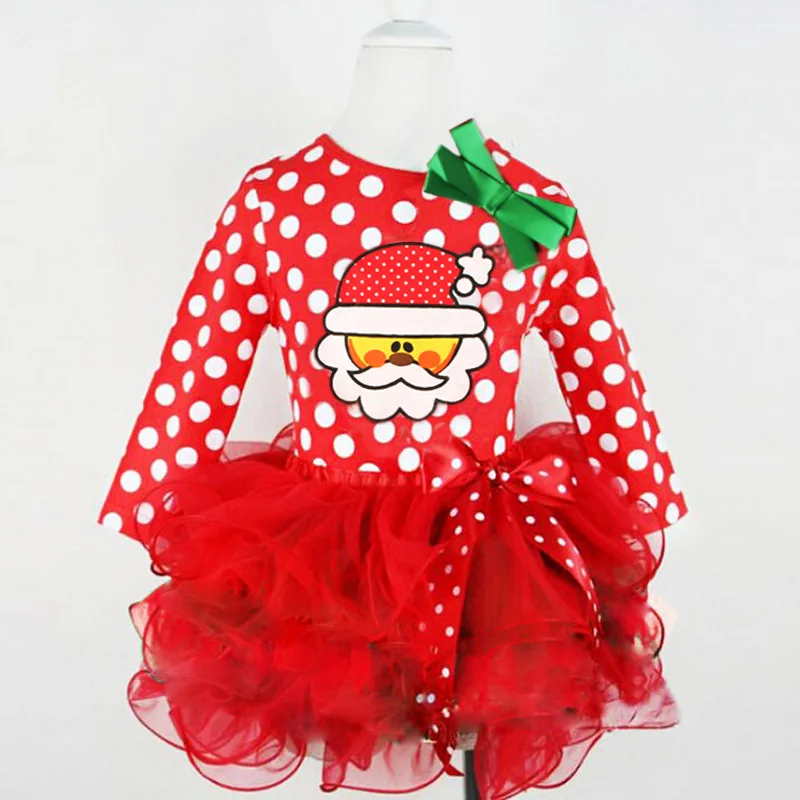 New Products Christmas Clothes Girls Dress Long Sleeve Santa Claus Pattern Kids Tutu Skirt Lovely One-Piece