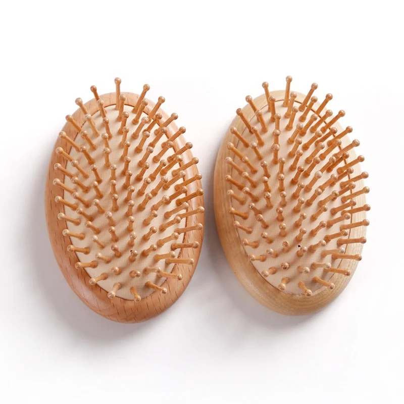 Portable oval wooden mini hair brush travel pocket hairbrush custom logo