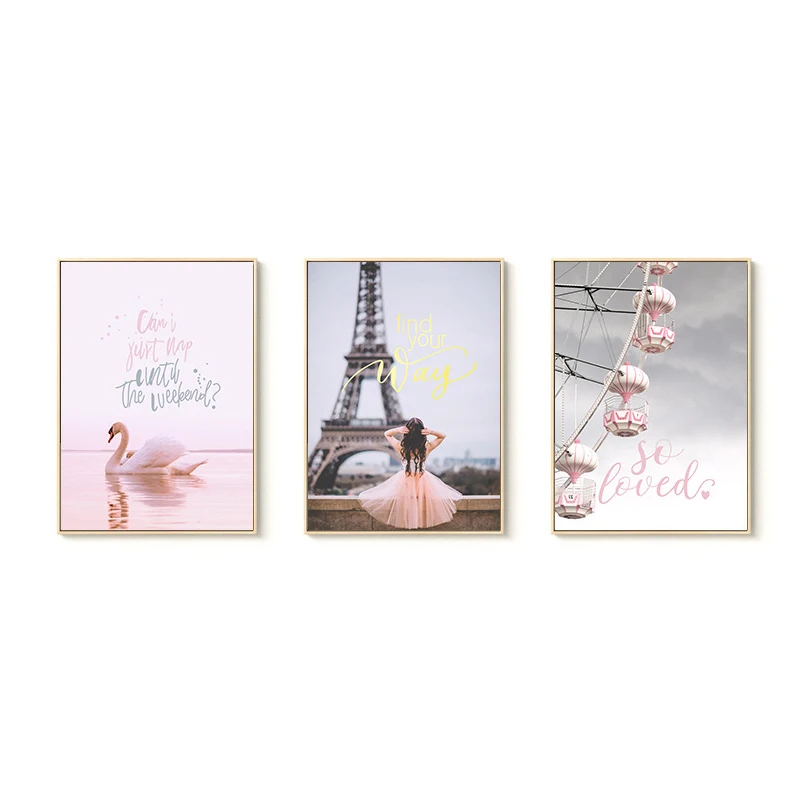 
3 шт., настенные картины с изображением лебедя, озера, розы 