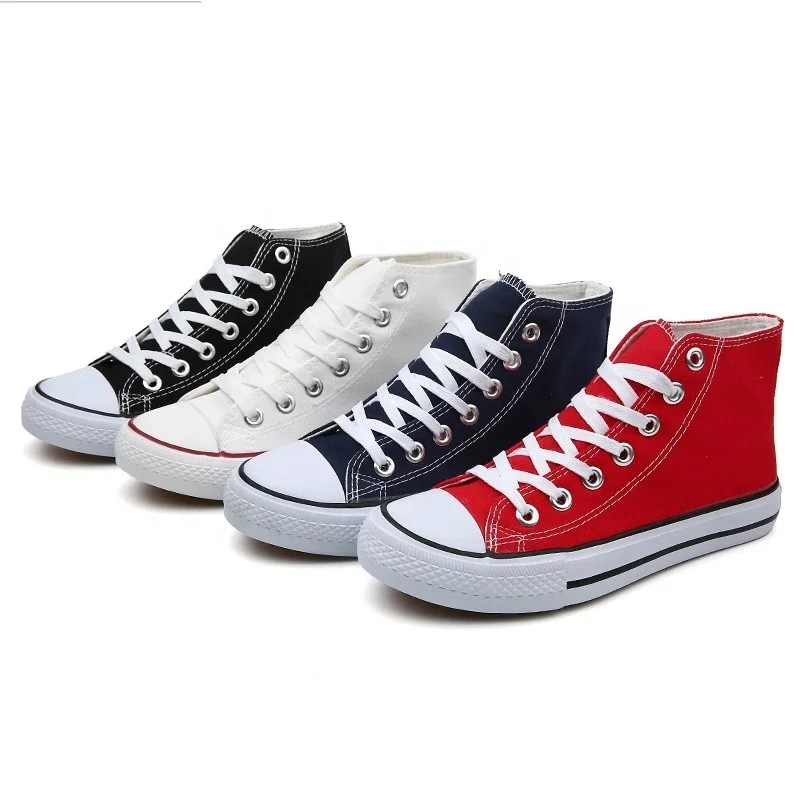cheap OEM lace up rubber vulcanized shoes men kids girls Black and Red Canvas Shoes large size 36-45#