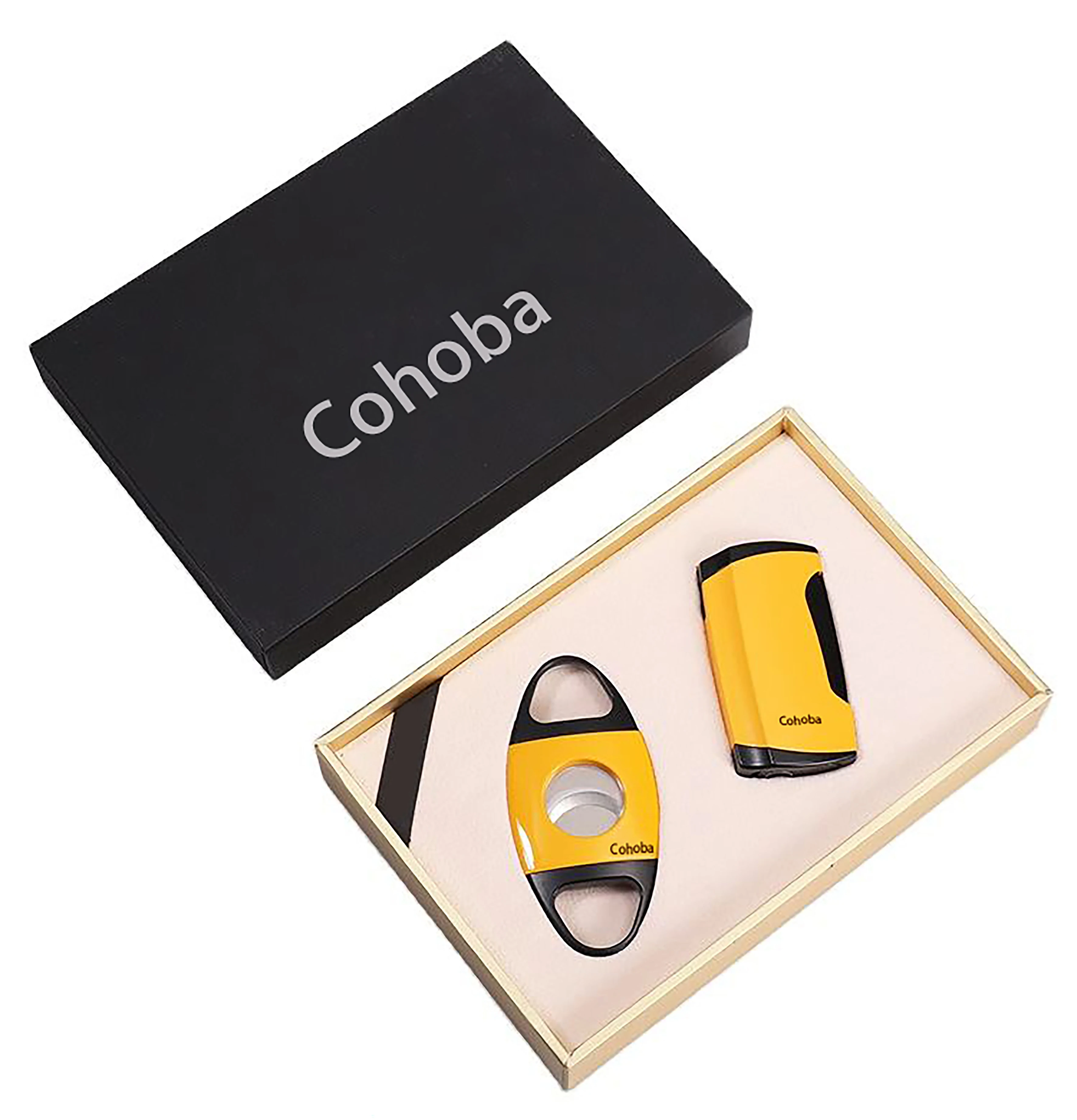 High end business gift set double jet flame torch cigar lighter with punch and stainless steel cutter luxury cigar set travel