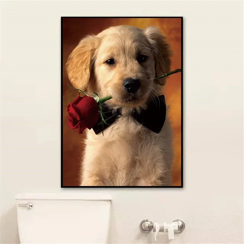 Dog and Rose Flower Canvas Paintings on The Wall Art Posters and Prints Classical Animals Dog General Art Pictures