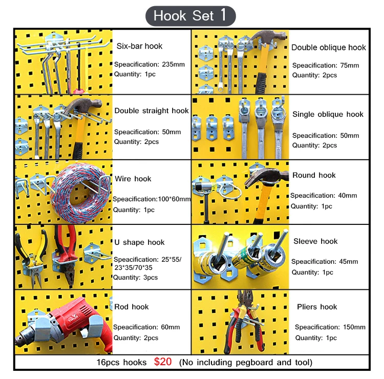 Retail store square hole peg board tool hooks display metal tool hook