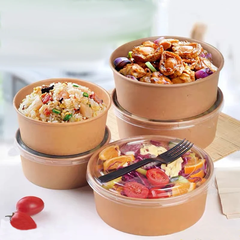OEM ODM Biodegradable disposable pla salad bowl food packing container round cardboard paper bowl takeaway