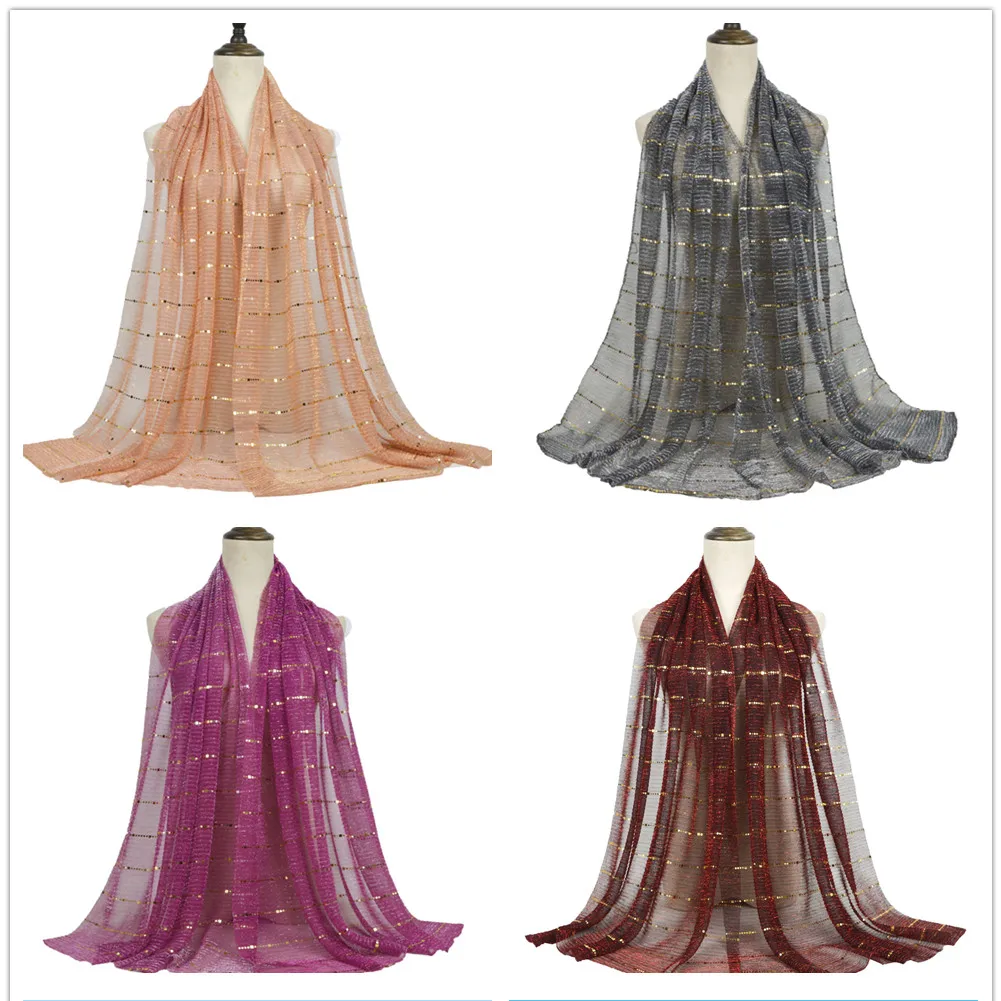 New Style Hijab Islamic Women Luxury Moonlight Beautiful Pleated Crinkle Glitter Shawl Scarf Muslim Wrap