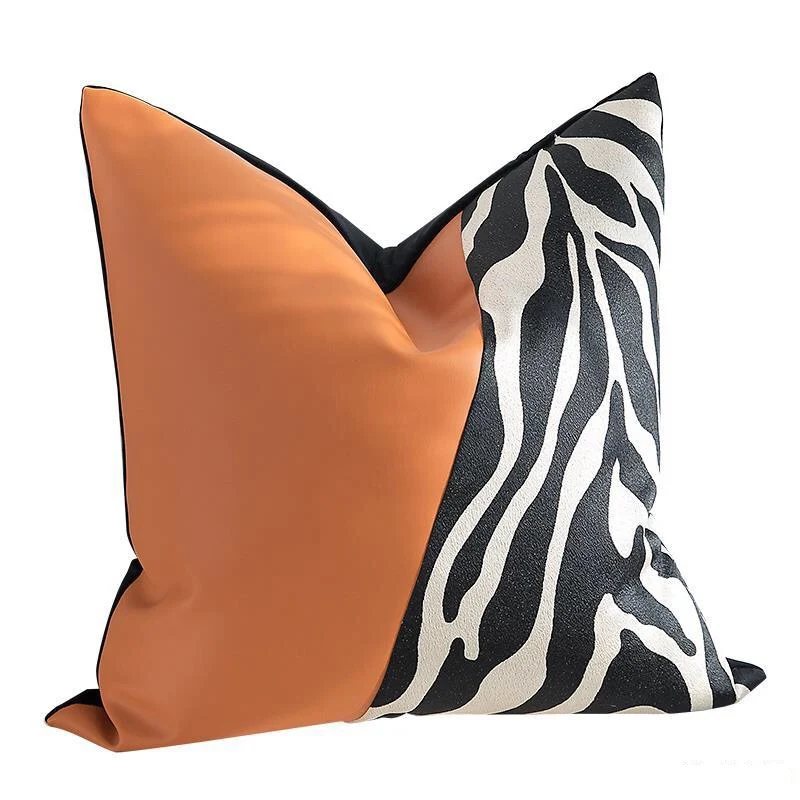
Modern Faux Leather Pillow Cover Decorative Throw Pillow Cases Brown Leather Back Couch, Sofa, Bedroom Luxury Home Decor 