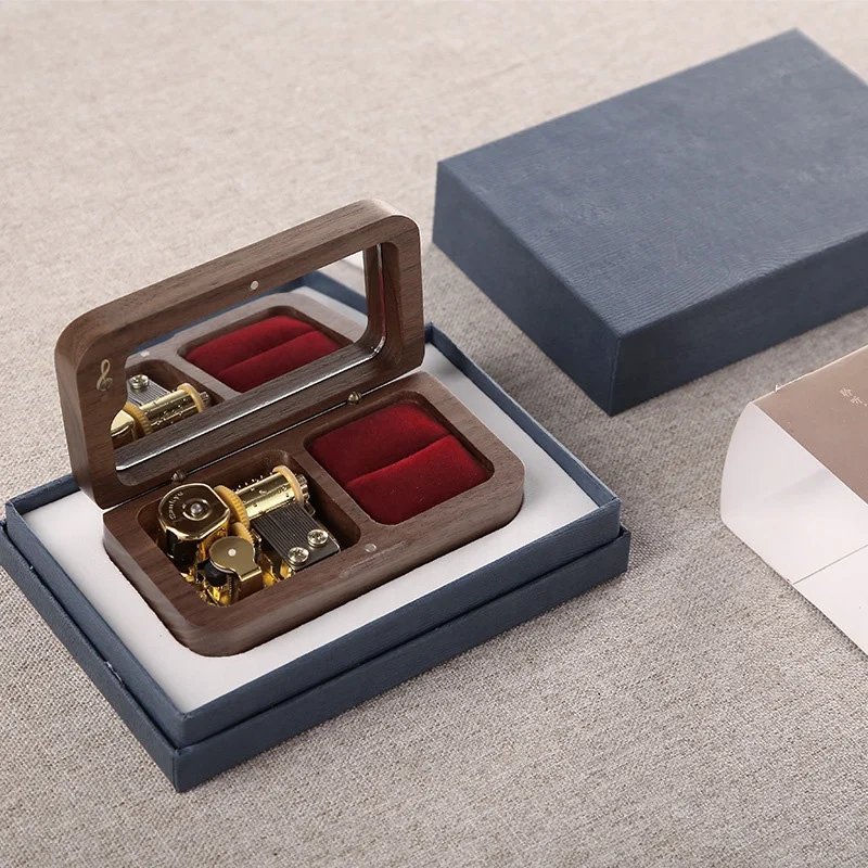 Wholesale Custom Wedding Ring Music Box Rectangular Music Box Engagement Proposal Creative Gift DIY Engraving