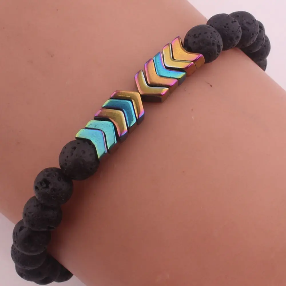 Yoga Bead Energy Natural Stone Bracelet Volcanic Stone Elastic Handmade Hematite Arrow Bracelet