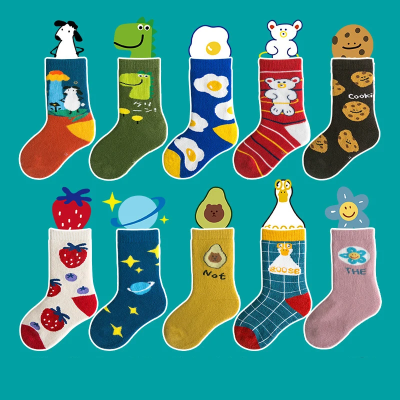 YUELI wholesale cotton custom terry baby socks spring cartoon animals kids socks