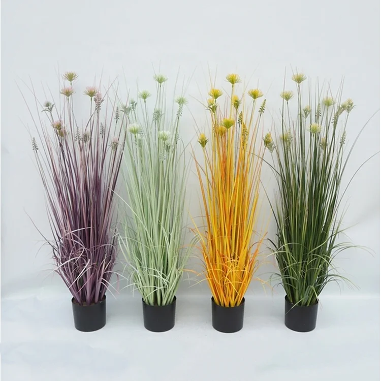 Custom Polystyrene Green Grass Decoration Spring Handmade Green Artificial 60cm Onion Grass Potted In Plastic Pot