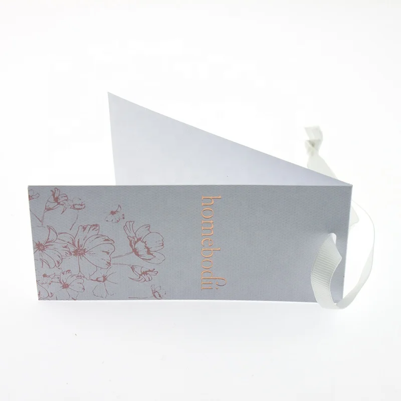 China Custom Logo Rose Golden Foil swing tag Garment Accessory Special textured Paper Hang Tag with grosgrain ribbon rope