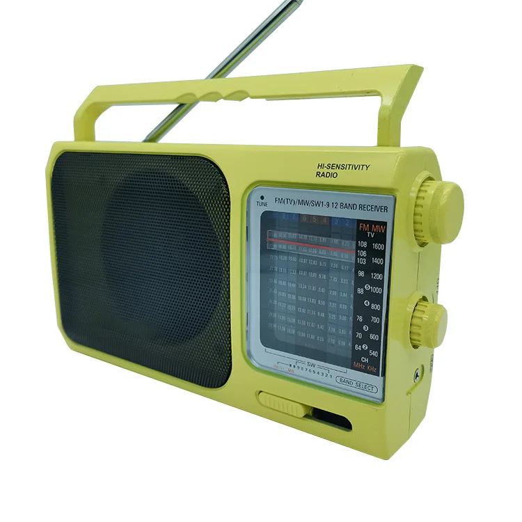 FM/TV/AM/SW1-7  portable 10 band analogue  radio Hot selling sensitivity world receiver  with handle built-in speaker