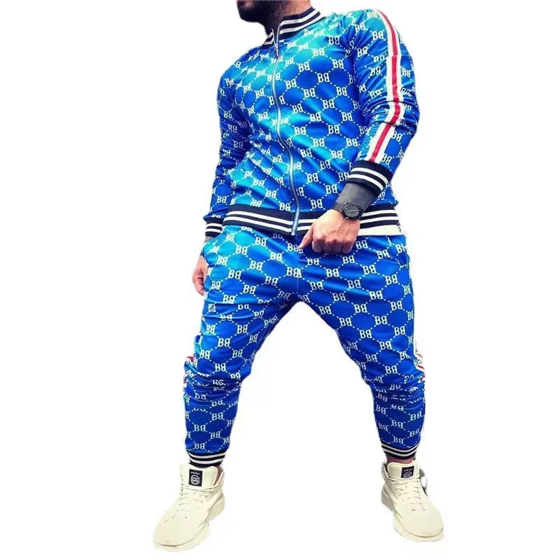 fashion sportswear tracksuit 2 piece zipper jacket and pants set workout gym training clothes for men