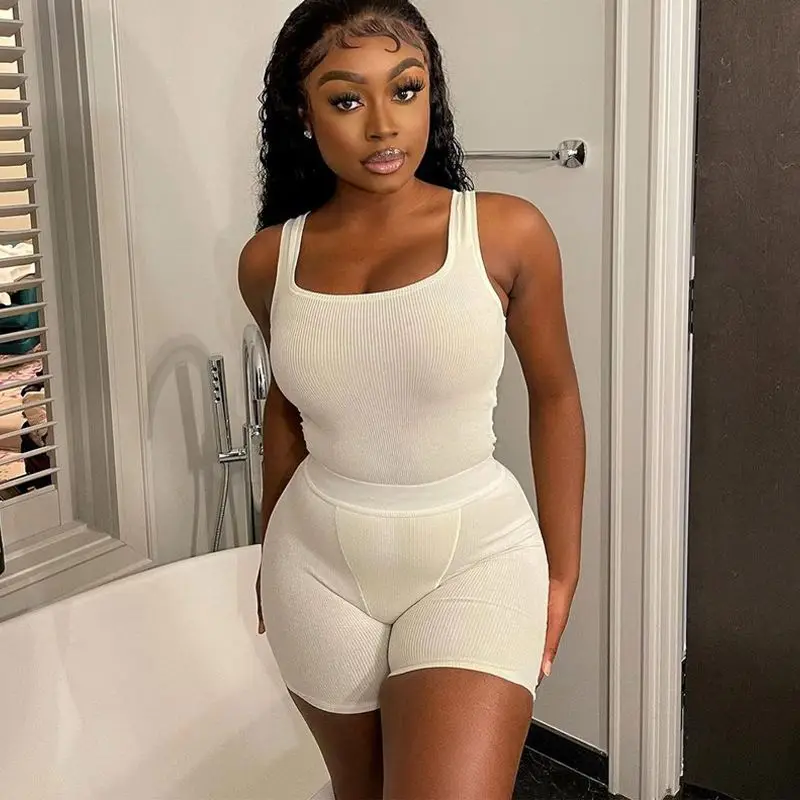 Basic lounge wear xs woman ribbed loungewear brand dupe label two short outfits tank top 2 piece street  set