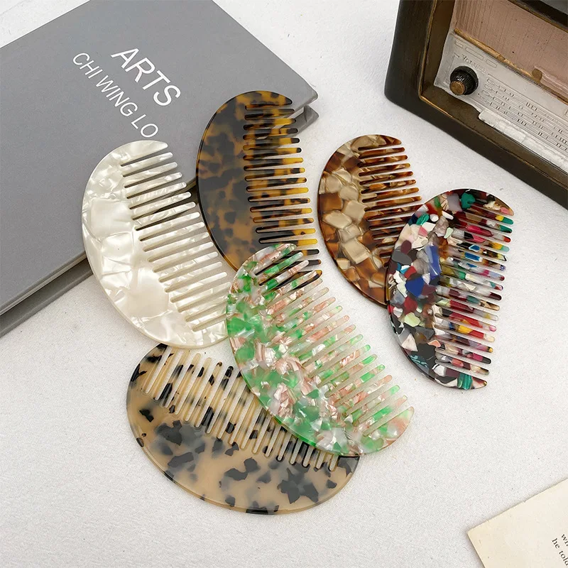 Customize Gift Anti Static Hairbrush Portable Marble Cushion Travel Wide With logo Tooth Comb  Cellulose Acetate