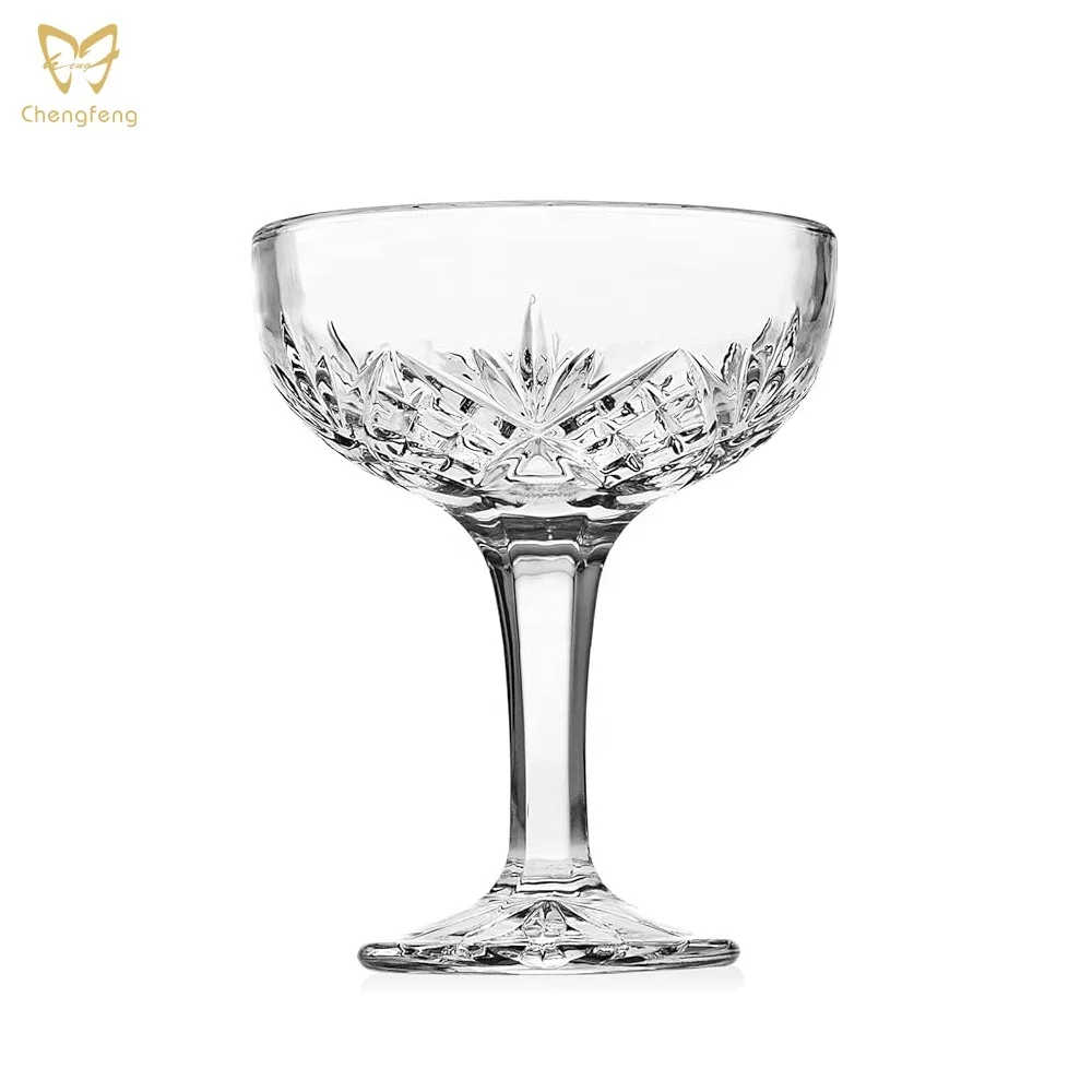 6 oz Crystal Champagne Coupe Cocktail Glass Parties Celebrations Hand Carved Drinking Glassware