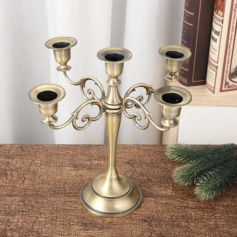 Unique Customised Size Alloy Vintage Gold Metal 5 Arms Candelabra Candle Holder For Wedding Centerpiece Table