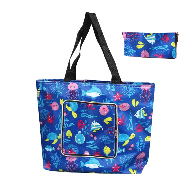 
Grid Oxford cloth bag custom advertising Storage Wallet Zipper handbag folding waterproof shopping bag 