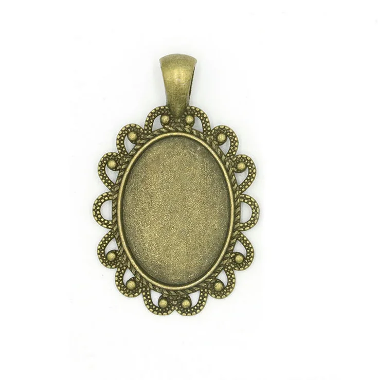 Popular Fit 18mmx25mm Oval Flower Base Setting Tray Bezel Pendant Aluminum Bronze Empty Pendant Trays