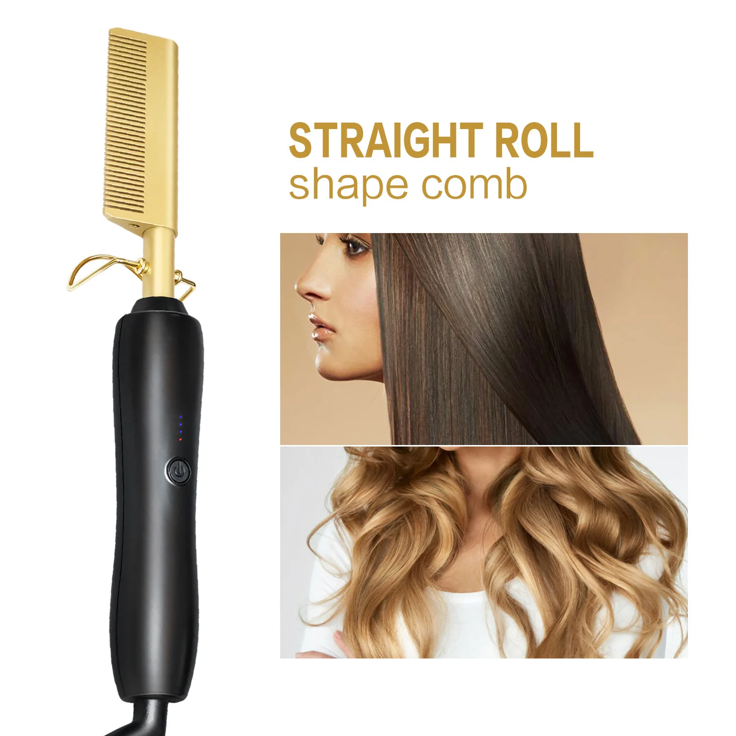 High Heat Flat Iron Gold Professional Luxury Rhinestone Electric Ceramic Ionic Hair Straighten Straightener Brush Hot Comb