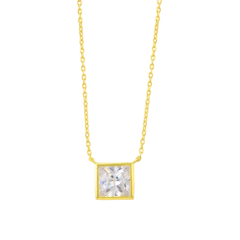 Fashion Newest Crystal Zircon Cube Necklace Gold Chain Hollow Crystal Pendant 925 sterling silver Necklace For Women