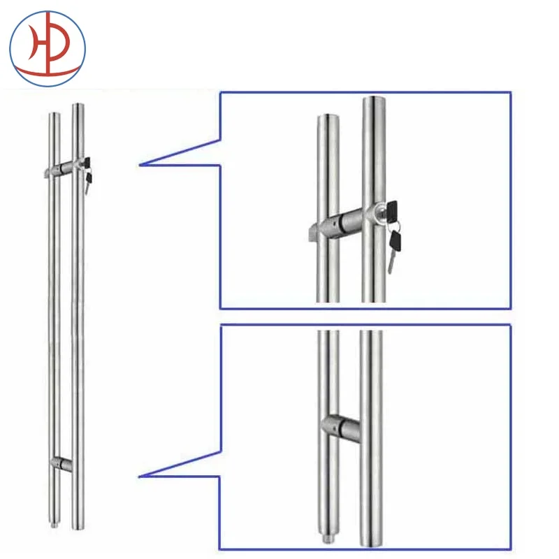 Hotel Glass Door Round Tubular  Stainless Steel Door Lock Handles Glass Door Customized Handles
