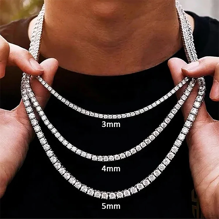 New Design Pass Diamond Tester Hiphop Jewelry 3mm-5mm VVS Moissanite Diamond Iced Out Cluster 925 Silver Tennis Chain Necklaces