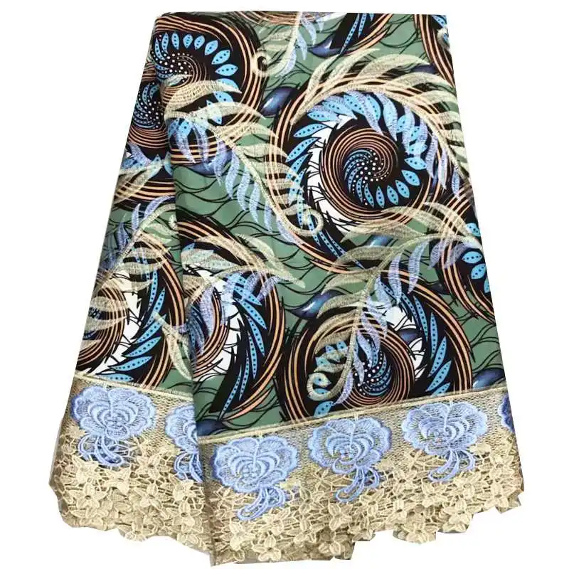 100% cotton wax fabric mixing embroidery lace fabric fashion african wax lace cloth 6 yards for women party