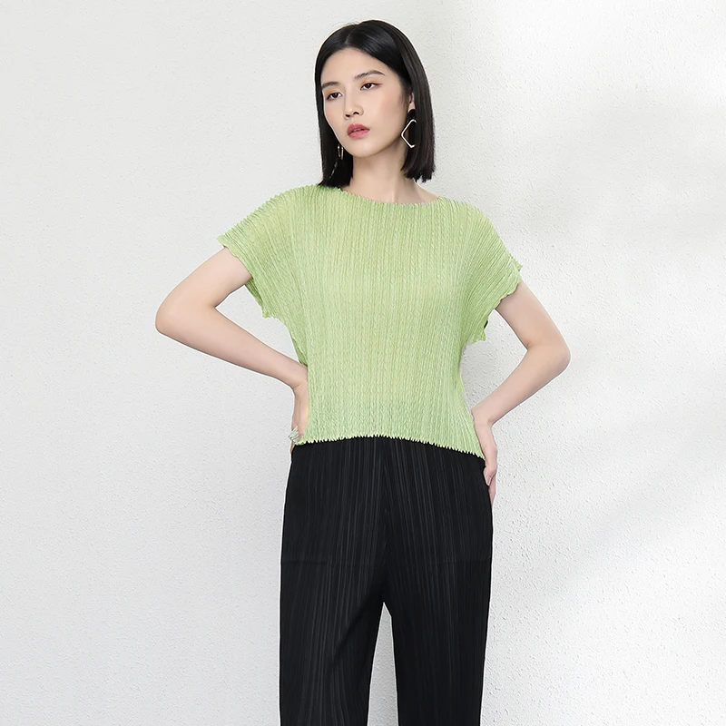 Женская плиссированная футболка, Повседневная футболка на весну/лето, 2021