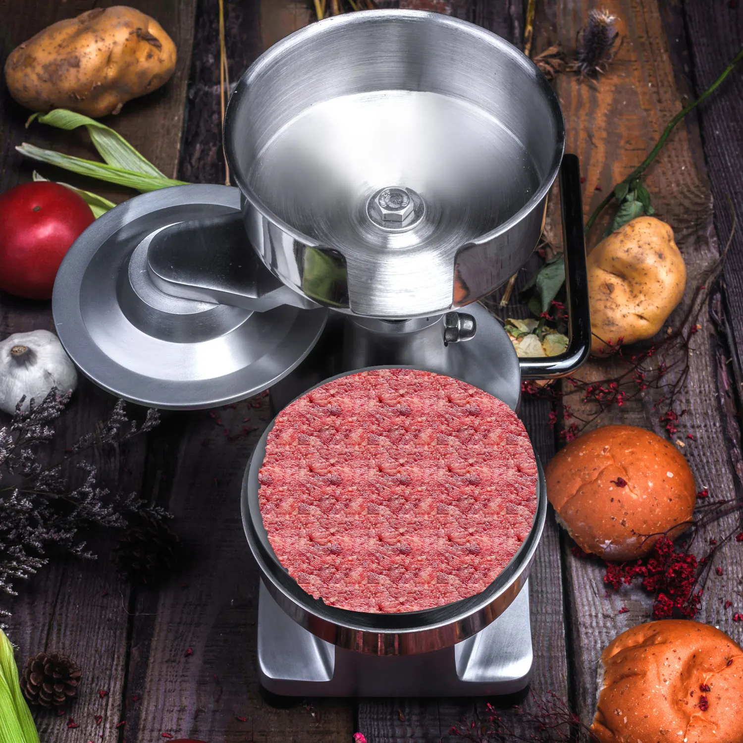 5 inches/130mm Sliver Commercial Hamburger Press Patty Stainless Steel Bowl, Includes 500 Pcs Patty Papers