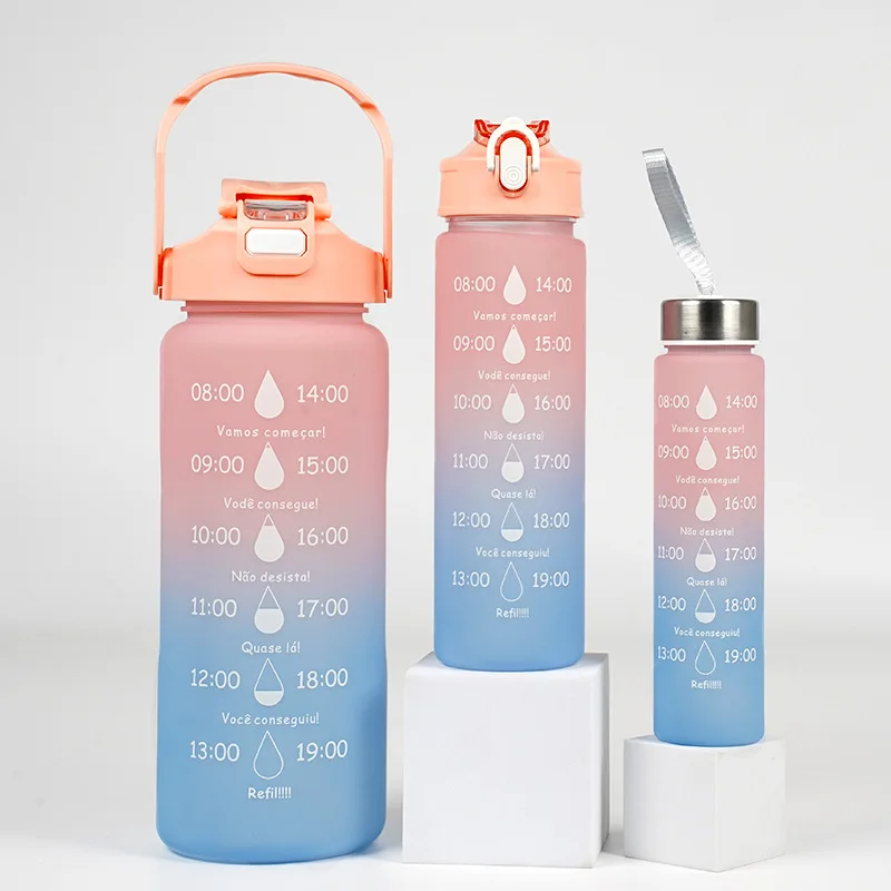 2000ML large  plastic drinking sports water bottle set of 3 with straw lid