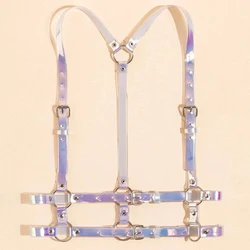 China Shiny Laser Mauve Purple PVC Harness Belt Women Sexy Colorful Body Harness Sculpting Belts