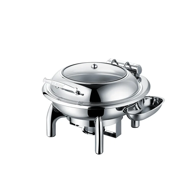 Commercial Catering Kitchenware Round Roll Visible Hydraulic Glass Cover Chafing Dishes Buffet Display Warmer