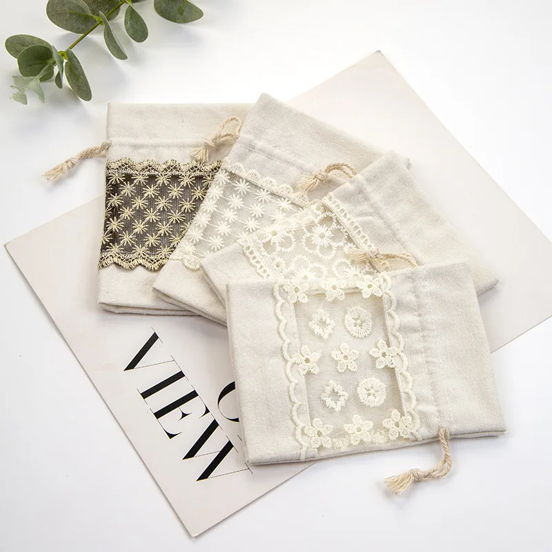 10x14cm Transparent Gift Bag White Lace Mesh Clear Make UP Perfume Jewelry Small Pouch Bag Drawstring Packaging Bags