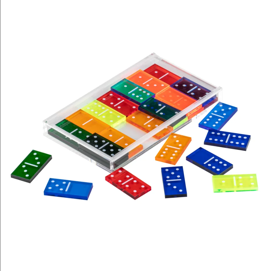 28 Pcs Double Six Family Juego Dominoes Block Custom Coloful Acrylic Domino Board Game Set with Clear Box